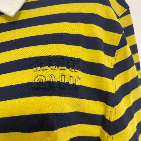 Women’s Blue/yellow striped polo with logo - Picture 6 of 14